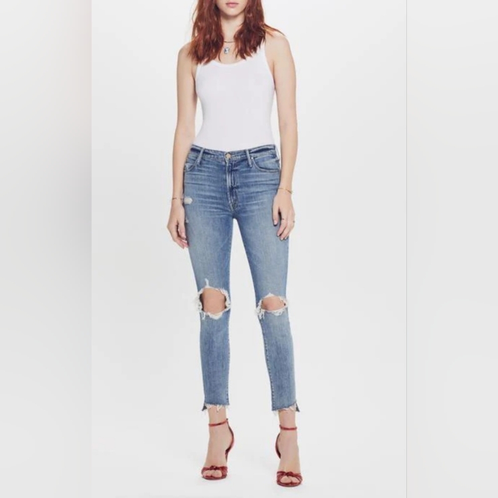 Mother The Stunner Ankle Set Fray in Helter Skelter Distressed Jeans